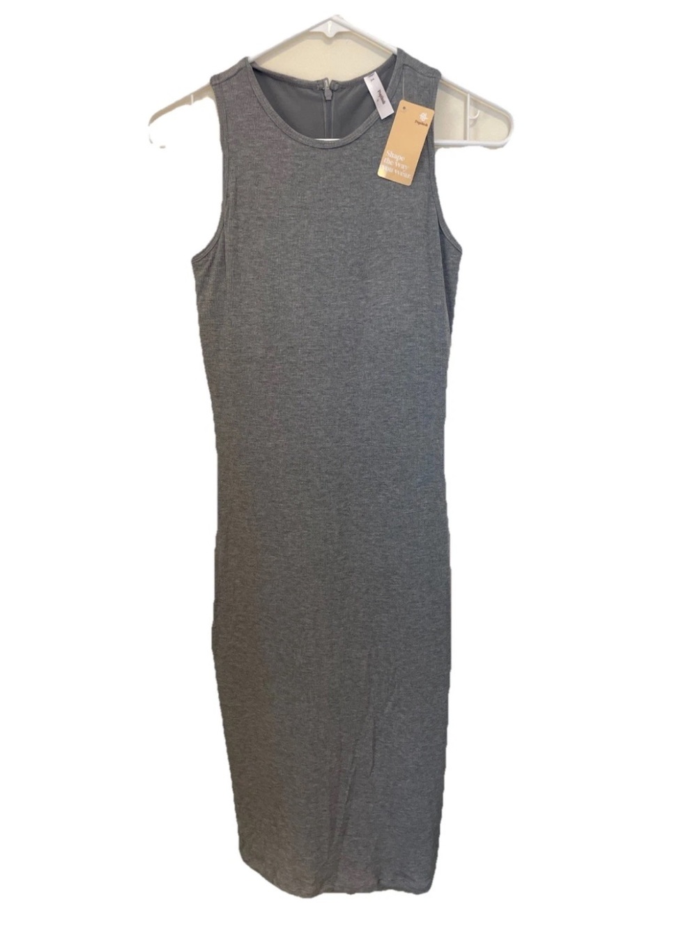 Popilush  Womens NWT Sleeveless Grey Ribbed Bodycon Midi Dress Sculpting Support